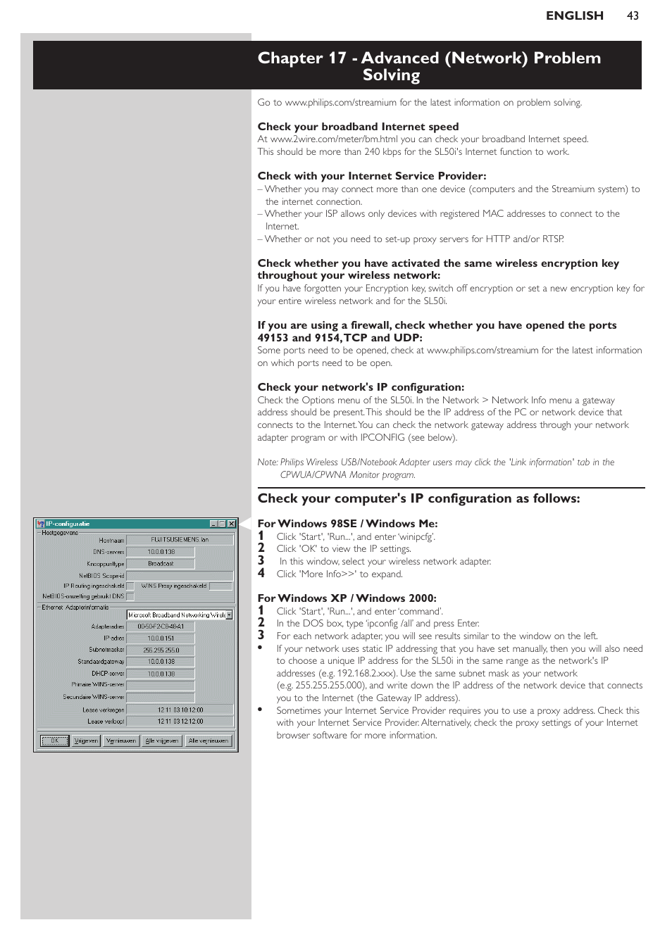 Chapter 17 - advanced network problem solving, Chapter 17 - advanced (network) problem solving | Philips SL50i User Manual | Page 43 / 45