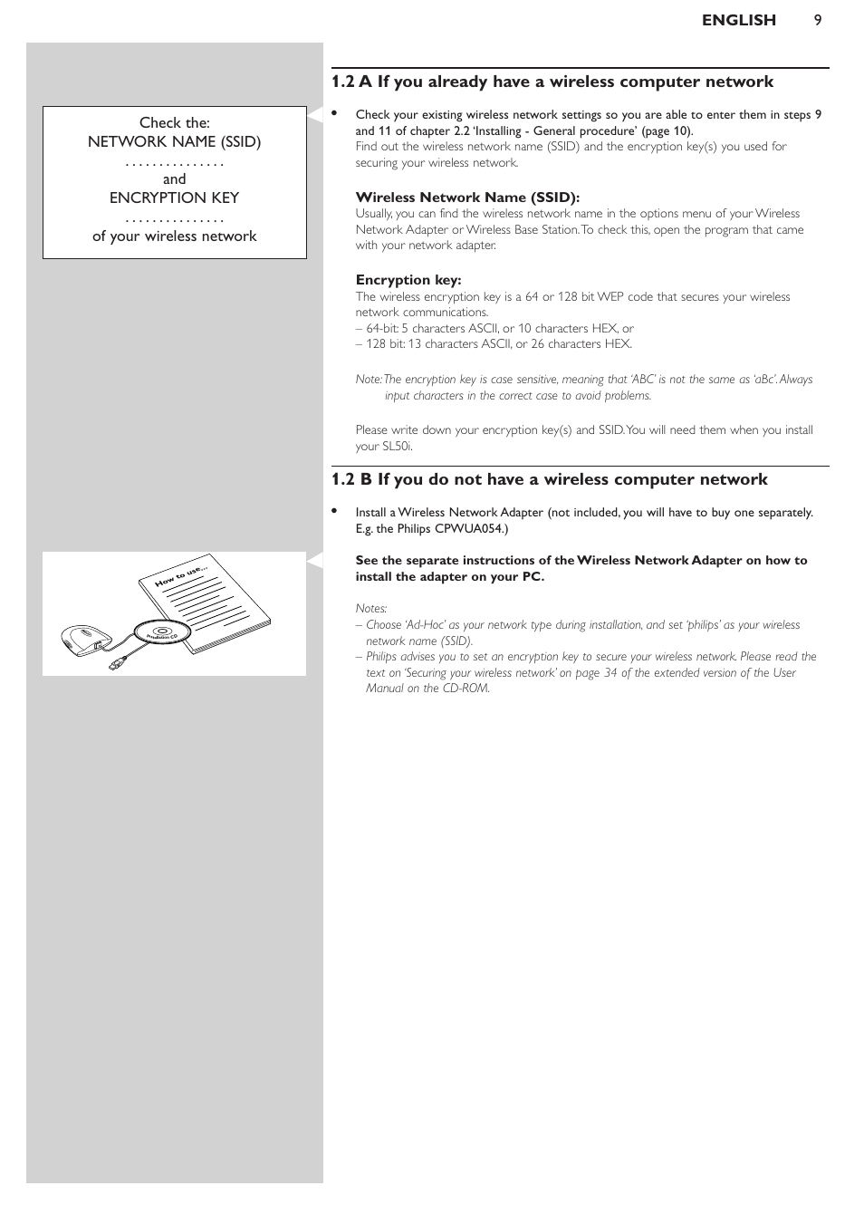 2 b if you do not have a wireless computer network | Philips SL50i User Manual | Page 9 / 45