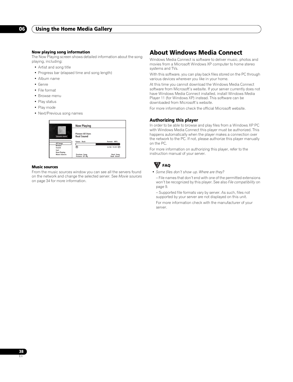 About windows media connect, Using the home media gallery 06 | Pioneer Elite BDP-94HD User Manual | Page 38 / 67