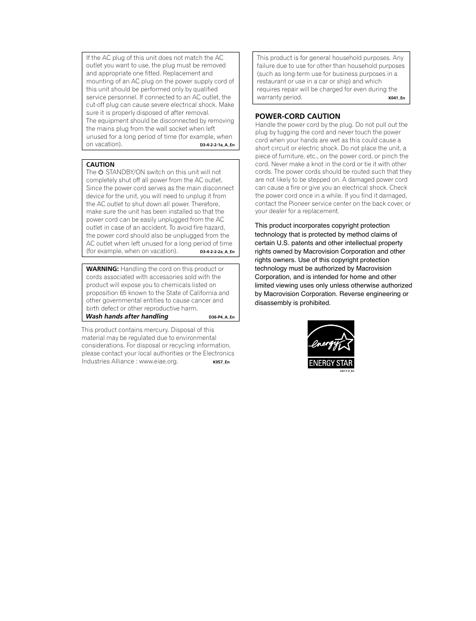 Power-cord caution | Pioneer Elite BDP-94HD User Manual | Page 4 / 67