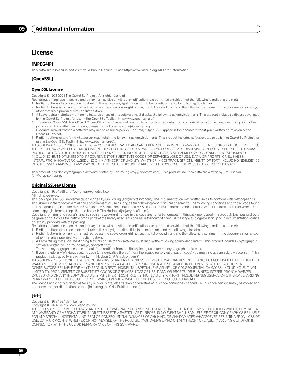 License, Additional information 09 | Pioneer Elite BDP-94HD User Manual | Page 56 / 67