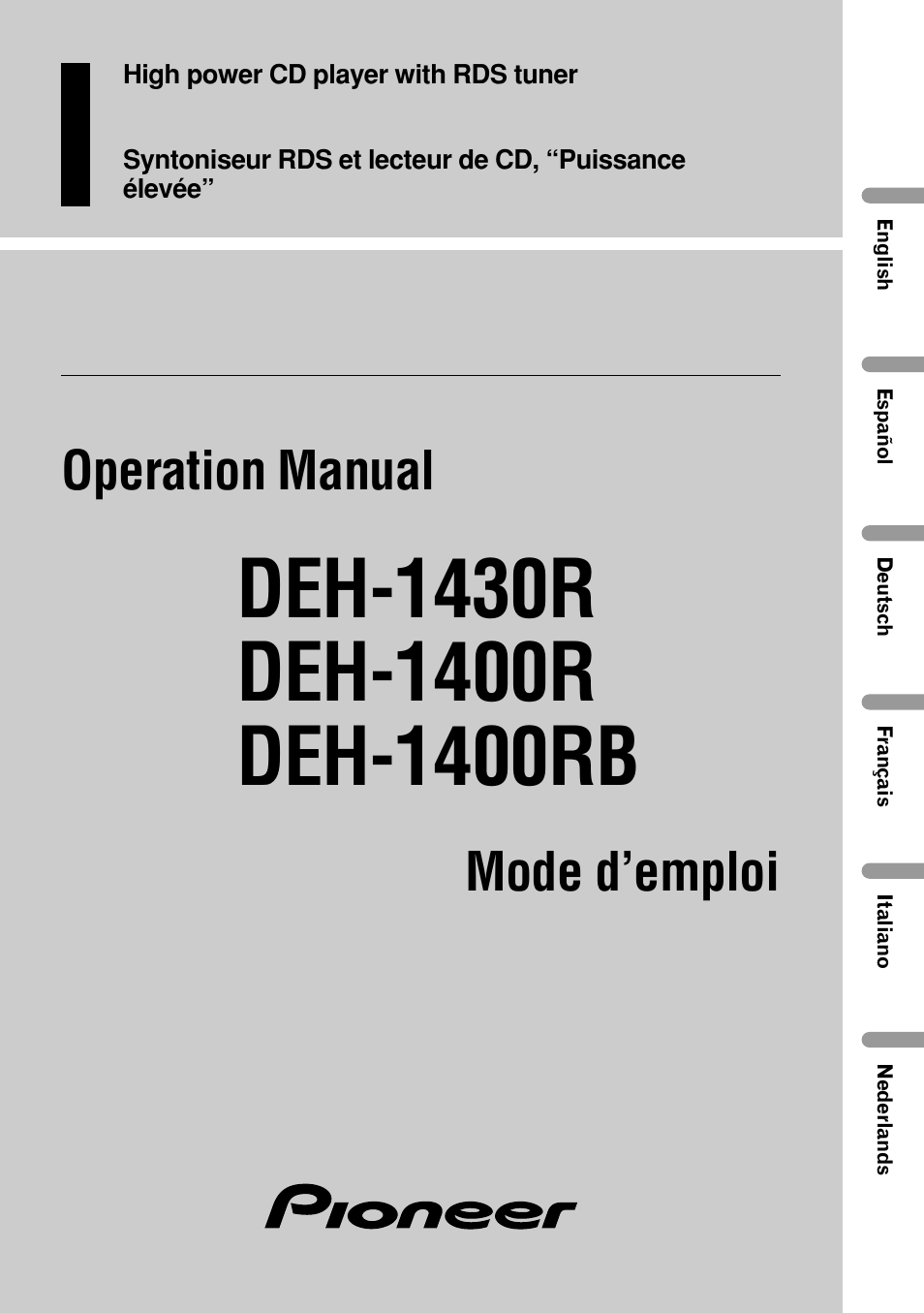 Pioneer DEH-1400RB User Manual | 112 pages