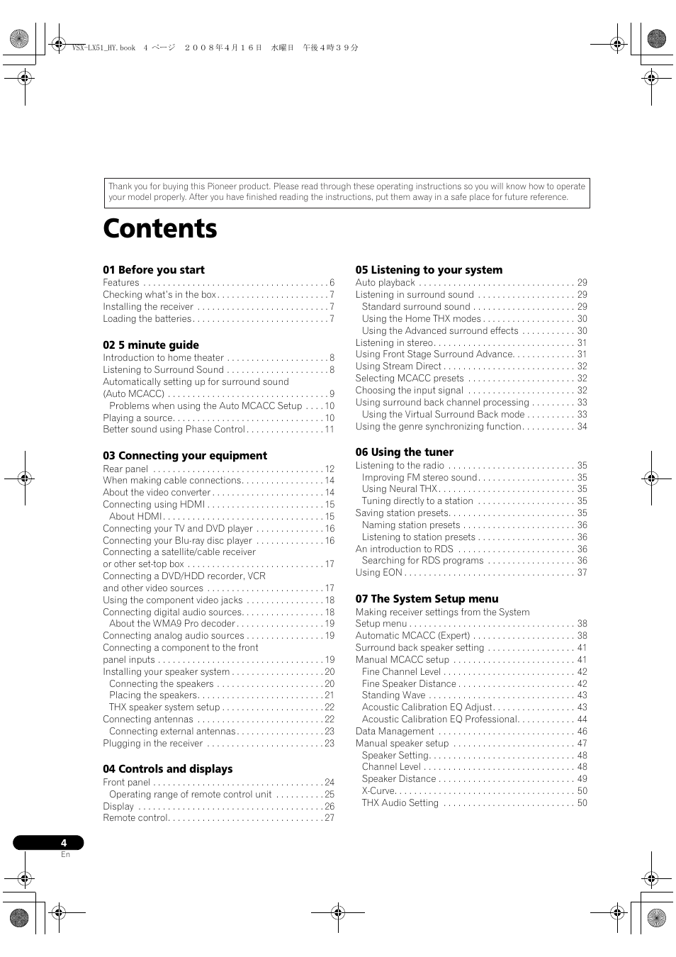 Pioneer VSX-LX51 User Manual | Page 4 / 96