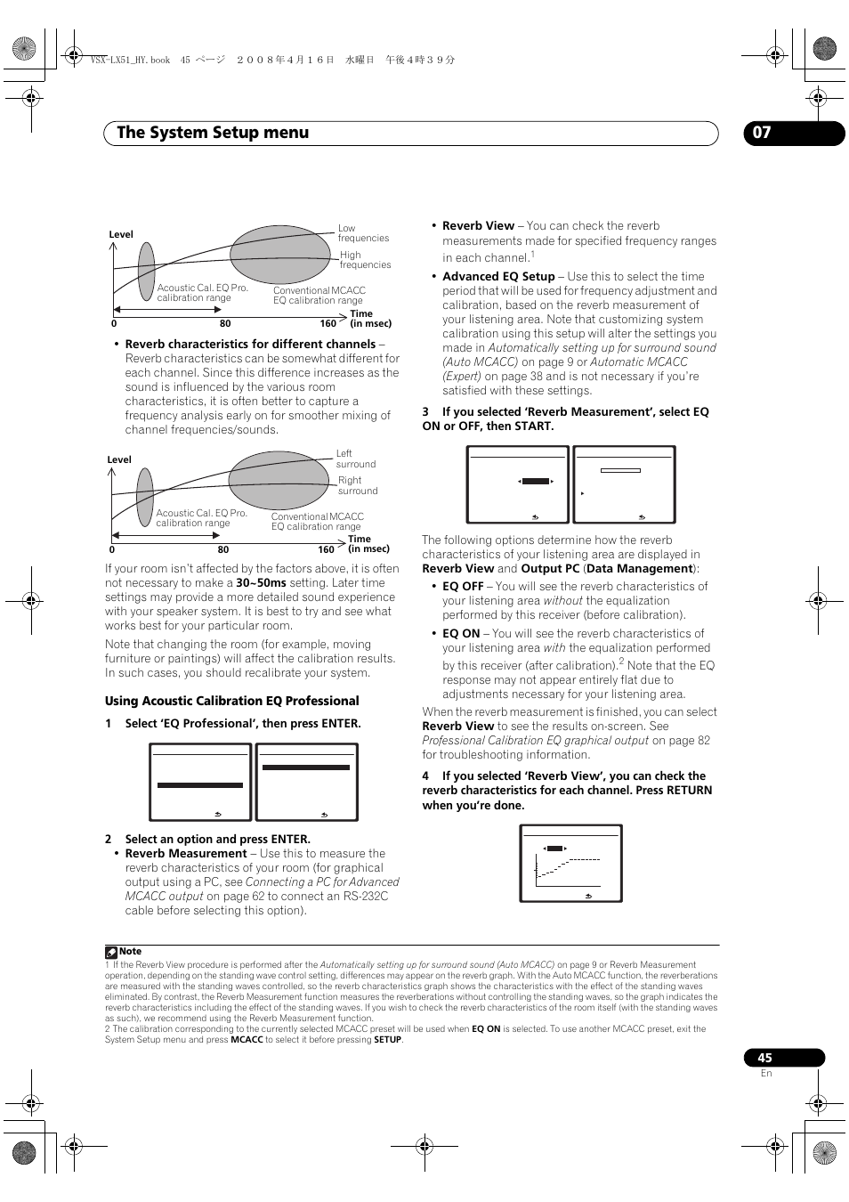 The system setup menu 07, Using acoustic calibration eq professional | Pioneer VSX-LX51 User Manual | Page 45 / 96