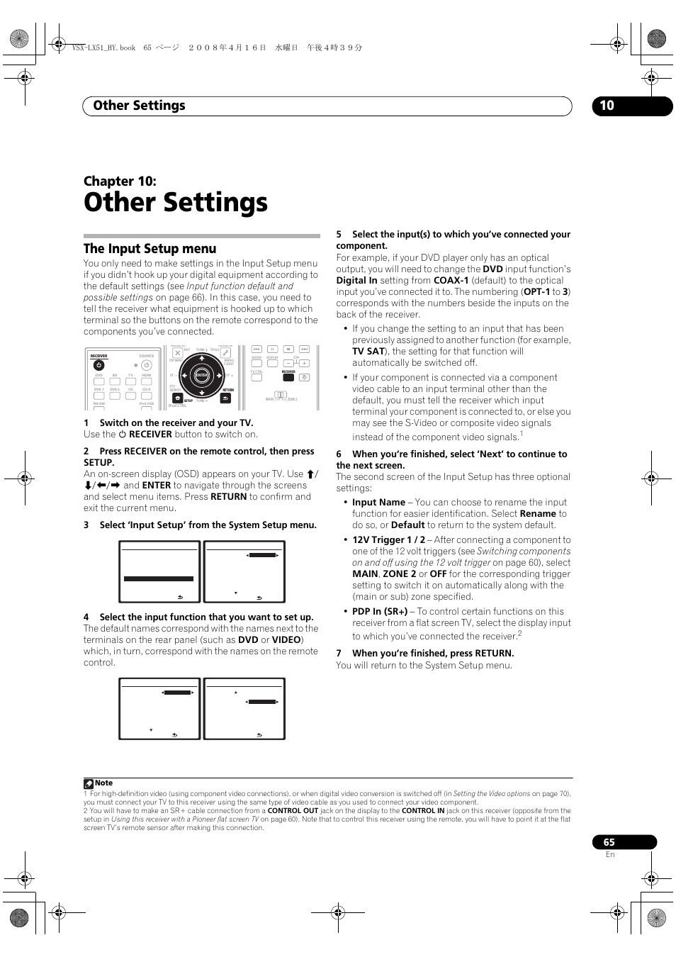 The input setup menu, Other settings, Other settings 10 | Chapter 10 | Pioneer VSX-LX51 User Manual | Page 65 / 96