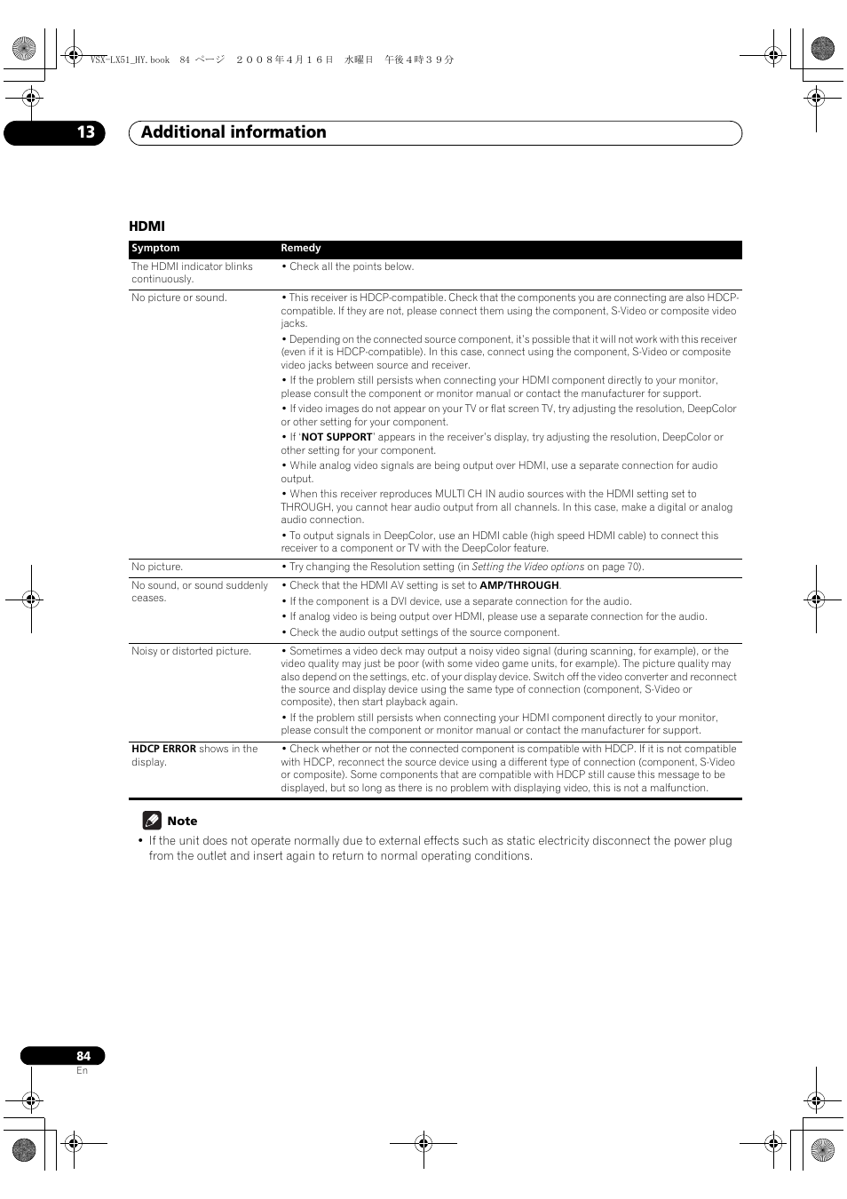 Hdmi, Additional information 13 | Pioneer VSX-LX51 User Manual | Page 84 / 96