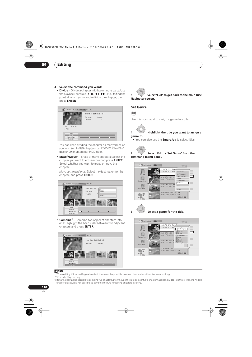 Editing 09, Set genre | Pioneer RCS-LX60D User Manual | Page 110 / 164