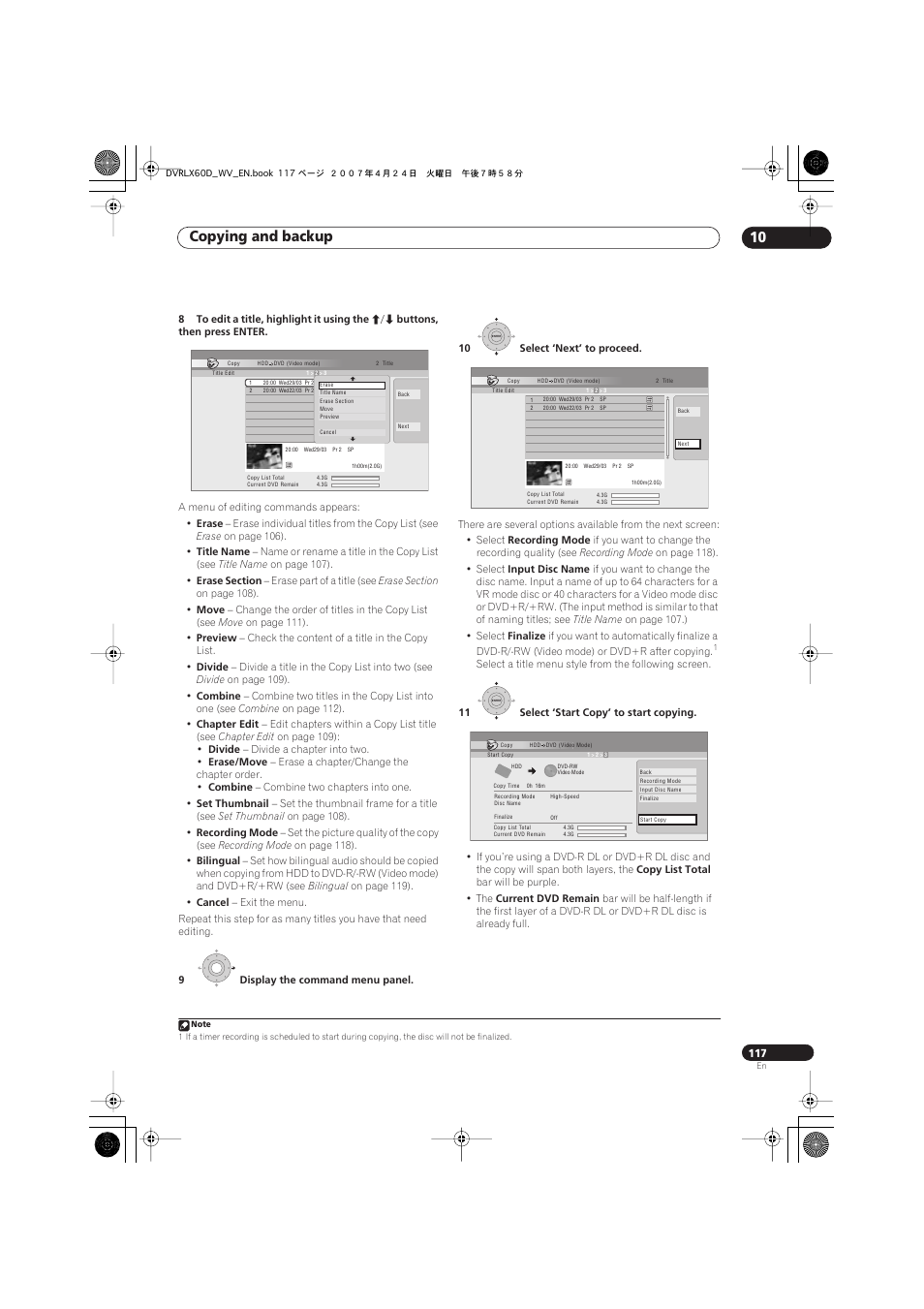 Copying and backup 10 | Pioneer RCS-LX60D User Manual | Page 117 / 164