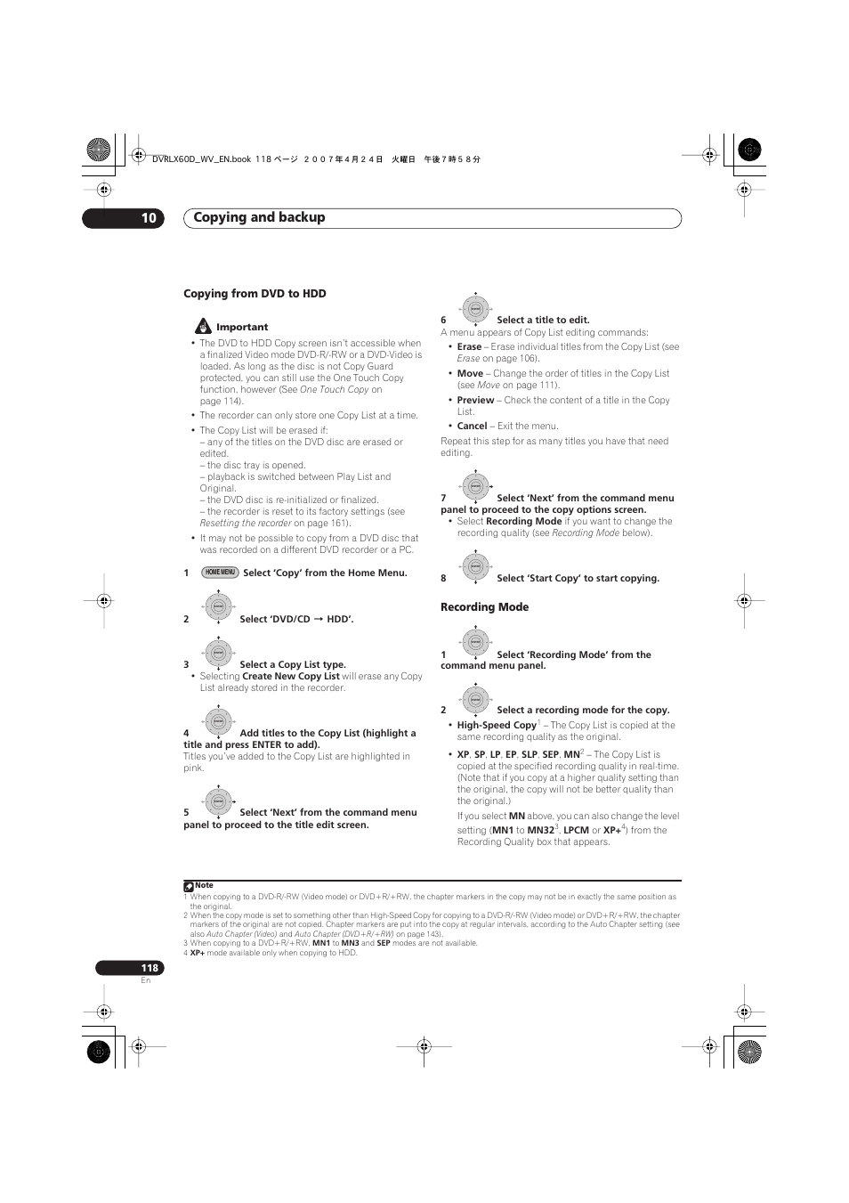 Copying and backup 10 | Pioneer RCS-LX60D User Manual | Page 118 / 164