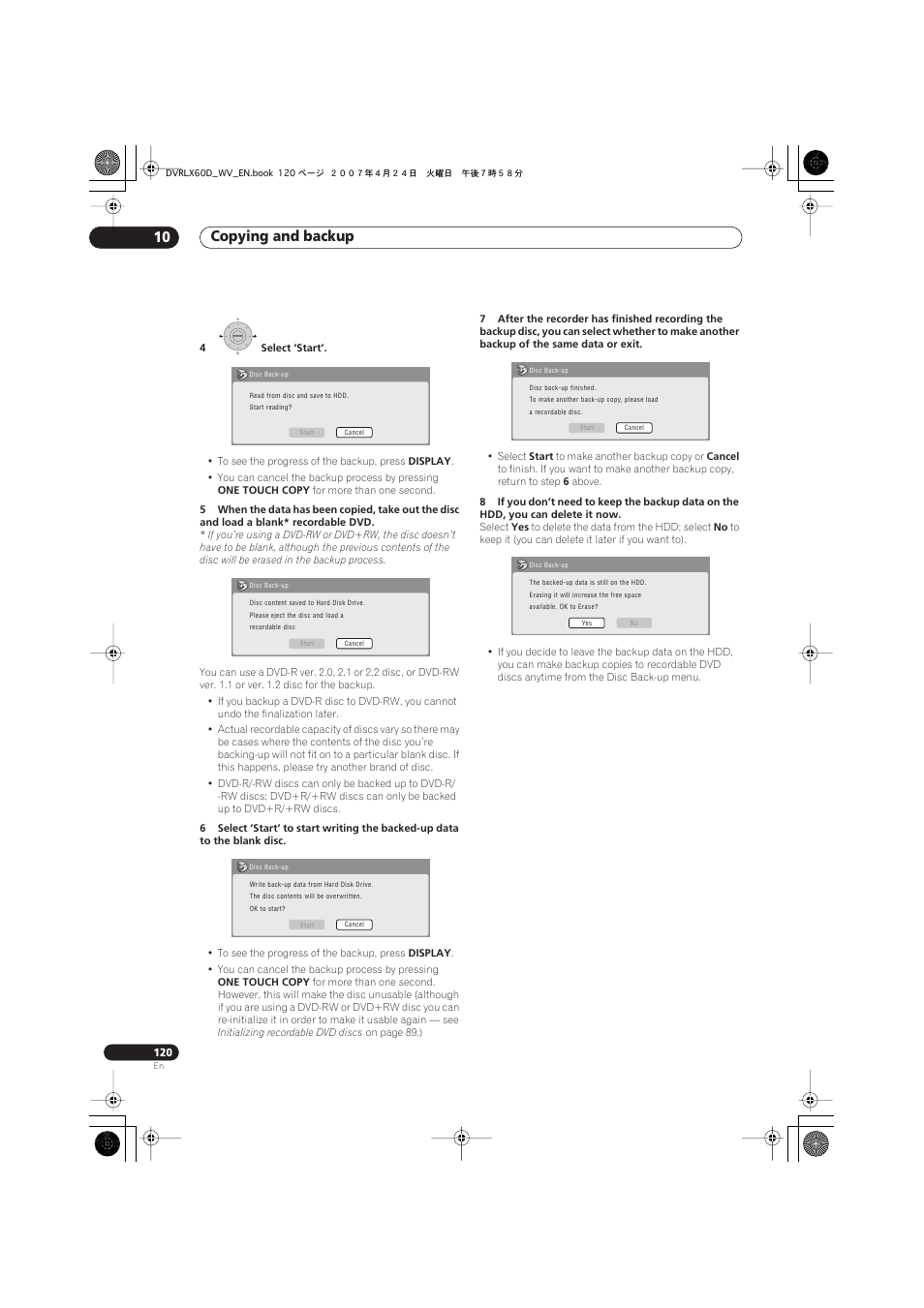 Copying and backup 10 | Pioneer RCS-LX60D User Manual | Page 120 / 164