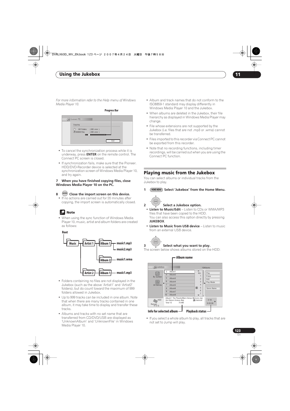 Playing music from the jukebox, Using the jukebox 11 | Pioneer RCS-LX60D User Manual | Page 123 / 164