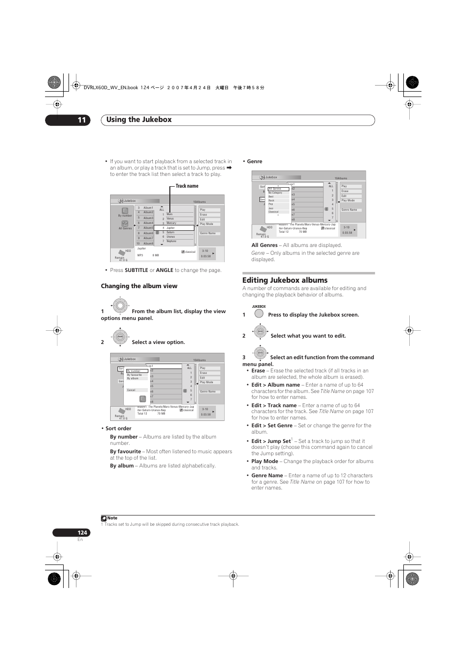 Editing jukebox albums, Using the jukebox 11, Changing the album view | Pioneer RCS-LX60D User Manual | Page 124 / 164