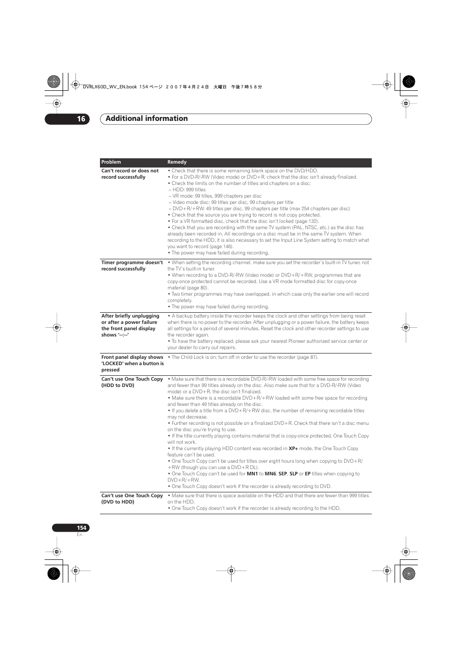 Additional information 16 | Pioneer RCS-LX60D User Manual | Page 154 / 164