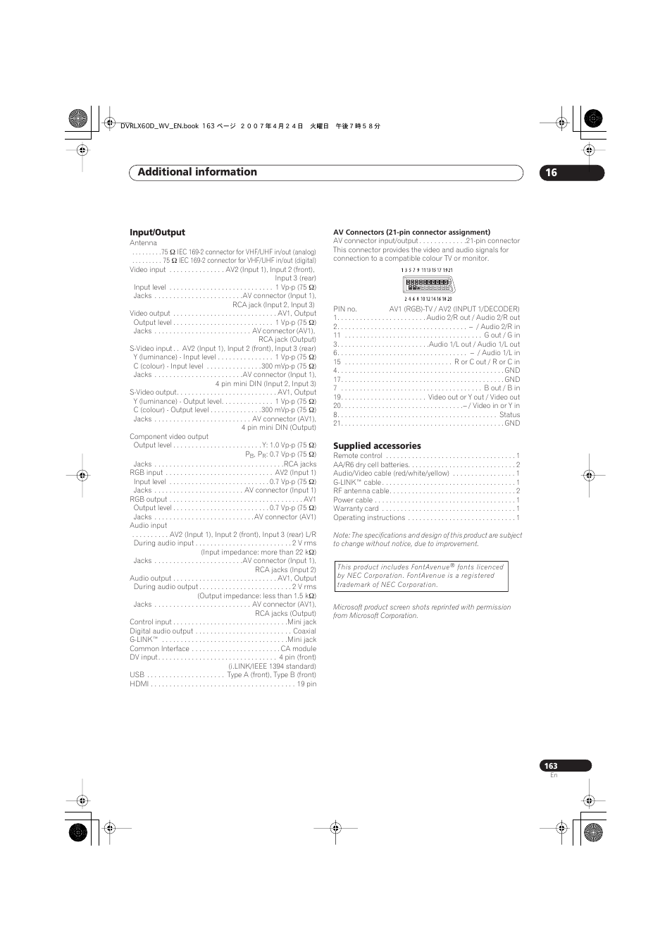 Additional information 16 | Pioneer RCS-LX60D User Manual | Page 163 / 164