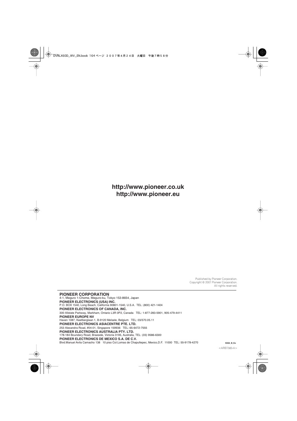Pioneer RCS-LX60D User Manual | Page 164 / 164
