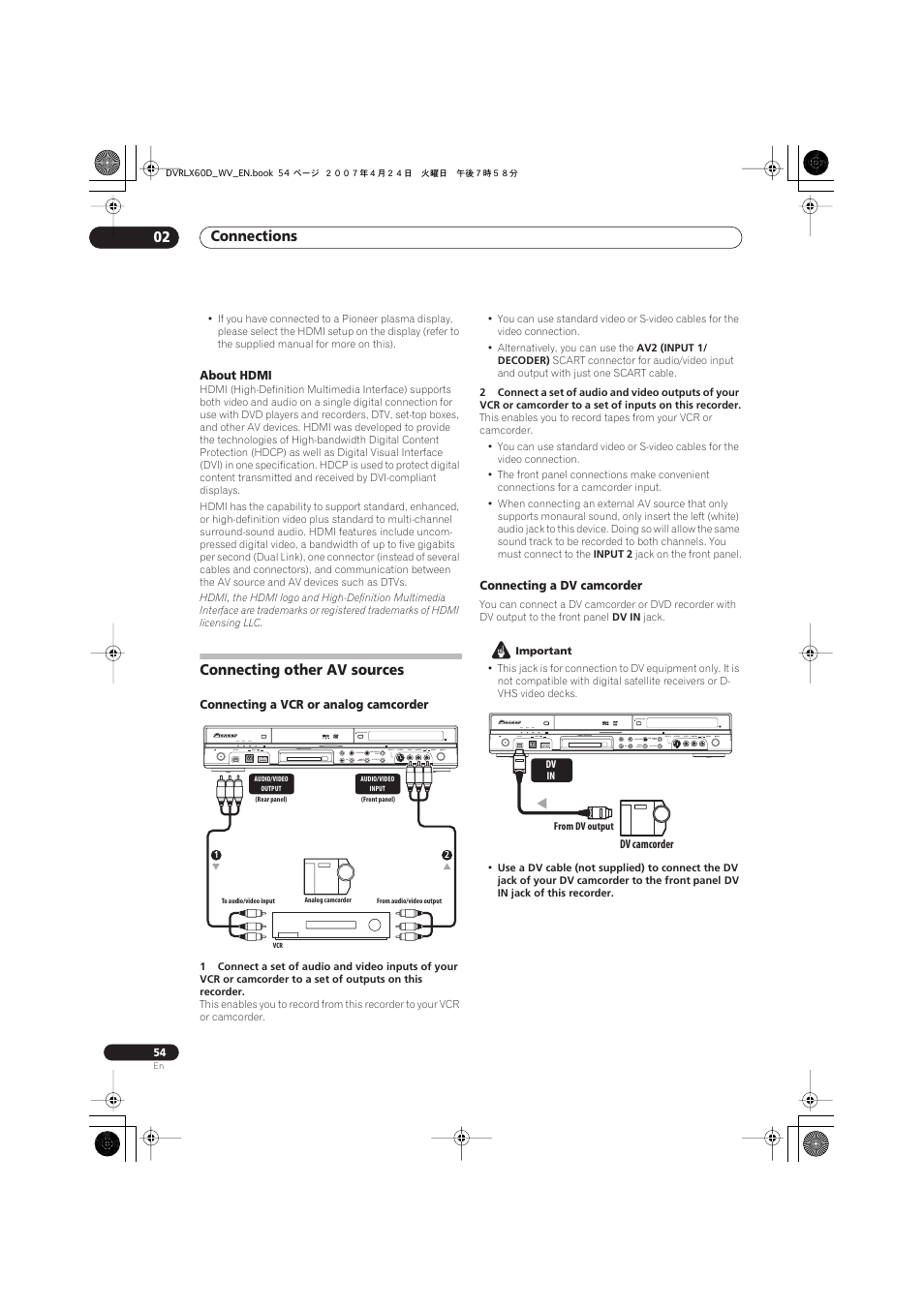 Connecting other av sources | Pioneer RCS-LX60D User Manual | Page 54 / 164
