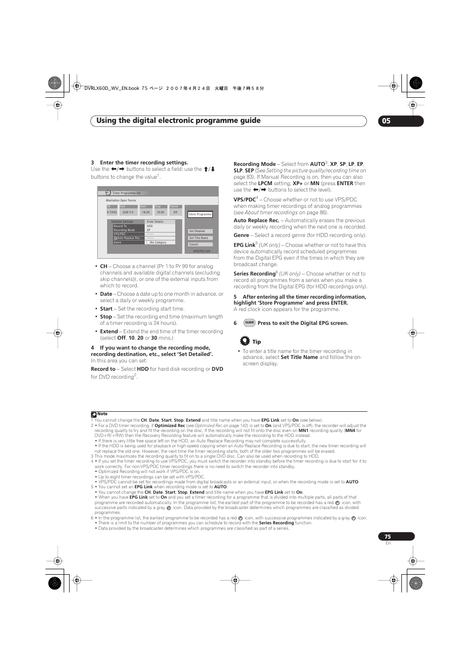 Using the digital electronic programme guide 05 | Pioneer RCS-LX60D User Manual | Page 75 / 164