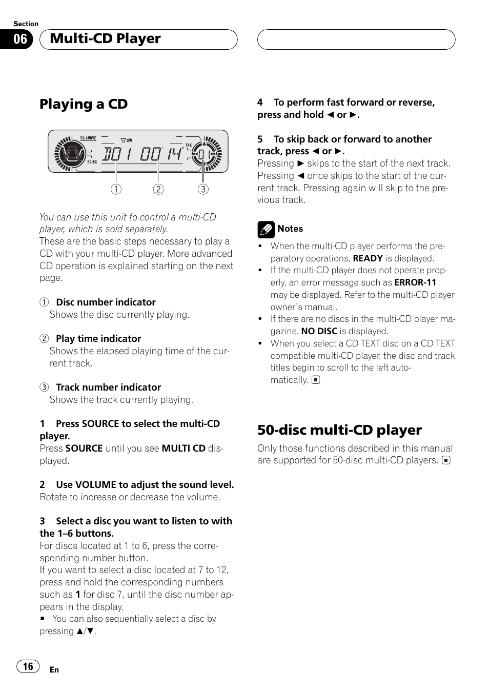 Playing a cd, Disc multi-cd player, Multi-cd player | Pioneer Super Tuner III D DEH-P4550 User Manual | Page 16 / 116