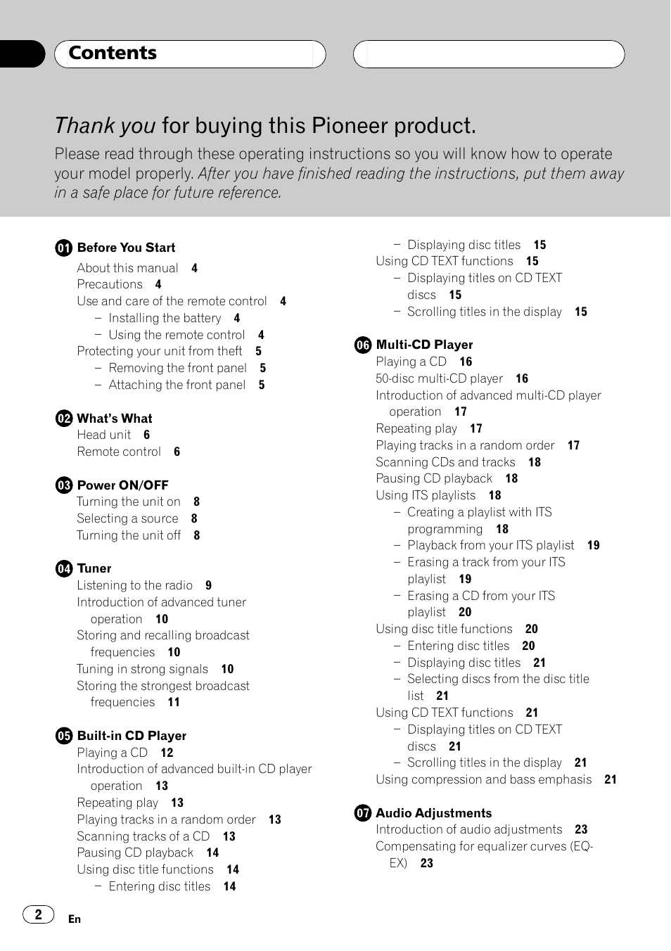 Pioneer Super Tuner III D DEH-P4550 User Manual | Page 2 / 116