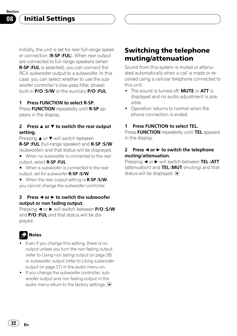 Switching the telephone muting, Attenuation 32, Switching the telephone muting/attenuation | Initial settings | Pioneer Super Tuner III D DEH-P4550 User Manual | Page 32 / 116