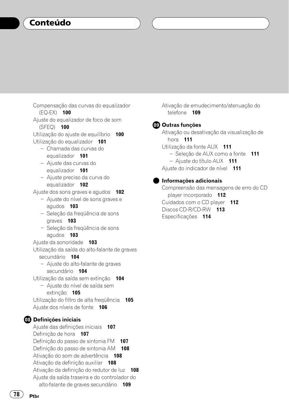 Conteúdo | Pioneer Super Tuner III D DEH-P4550 User Manual | Page 78 / 116