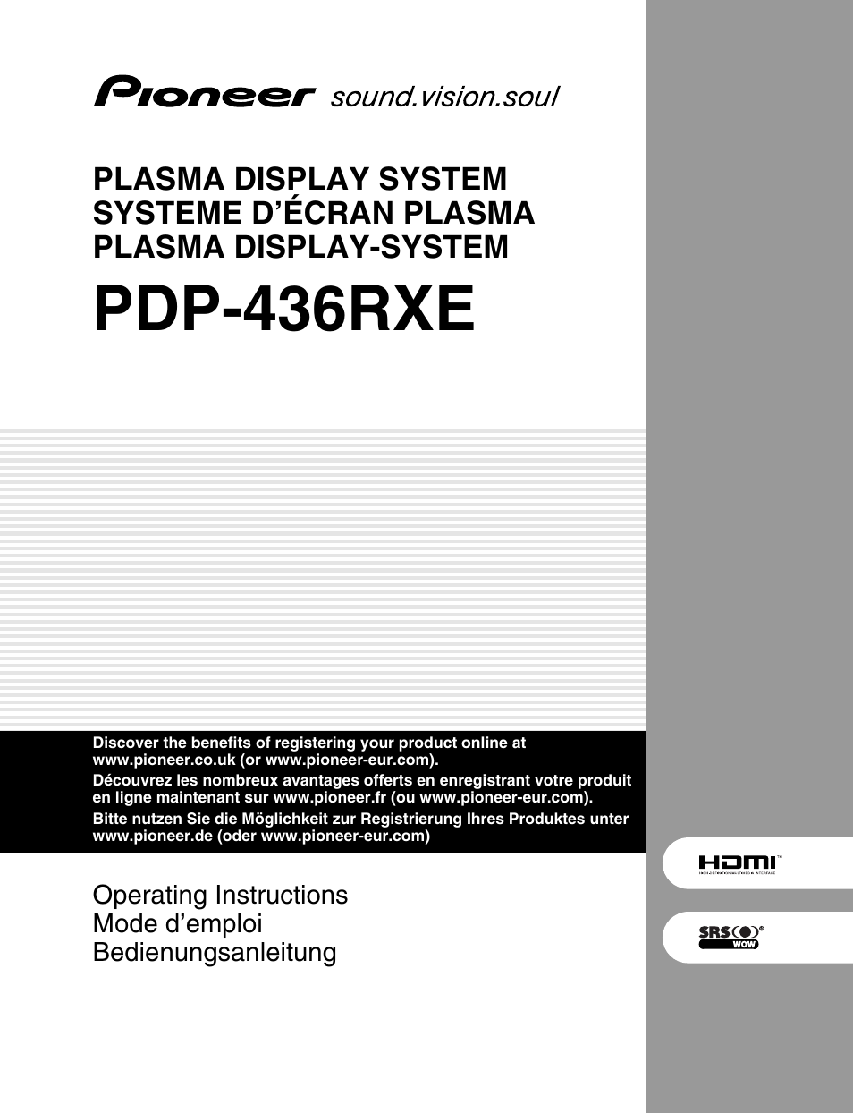 Pioneer PDP-436RXE User Manual | 136 pages