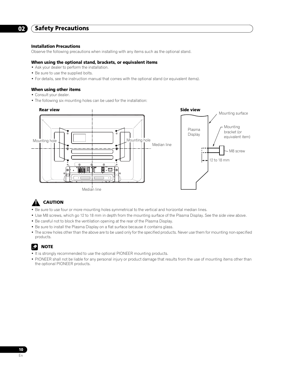 Safety precautions 02 | Pioneer PDP-436RXE User Manual | Page 10 / 136