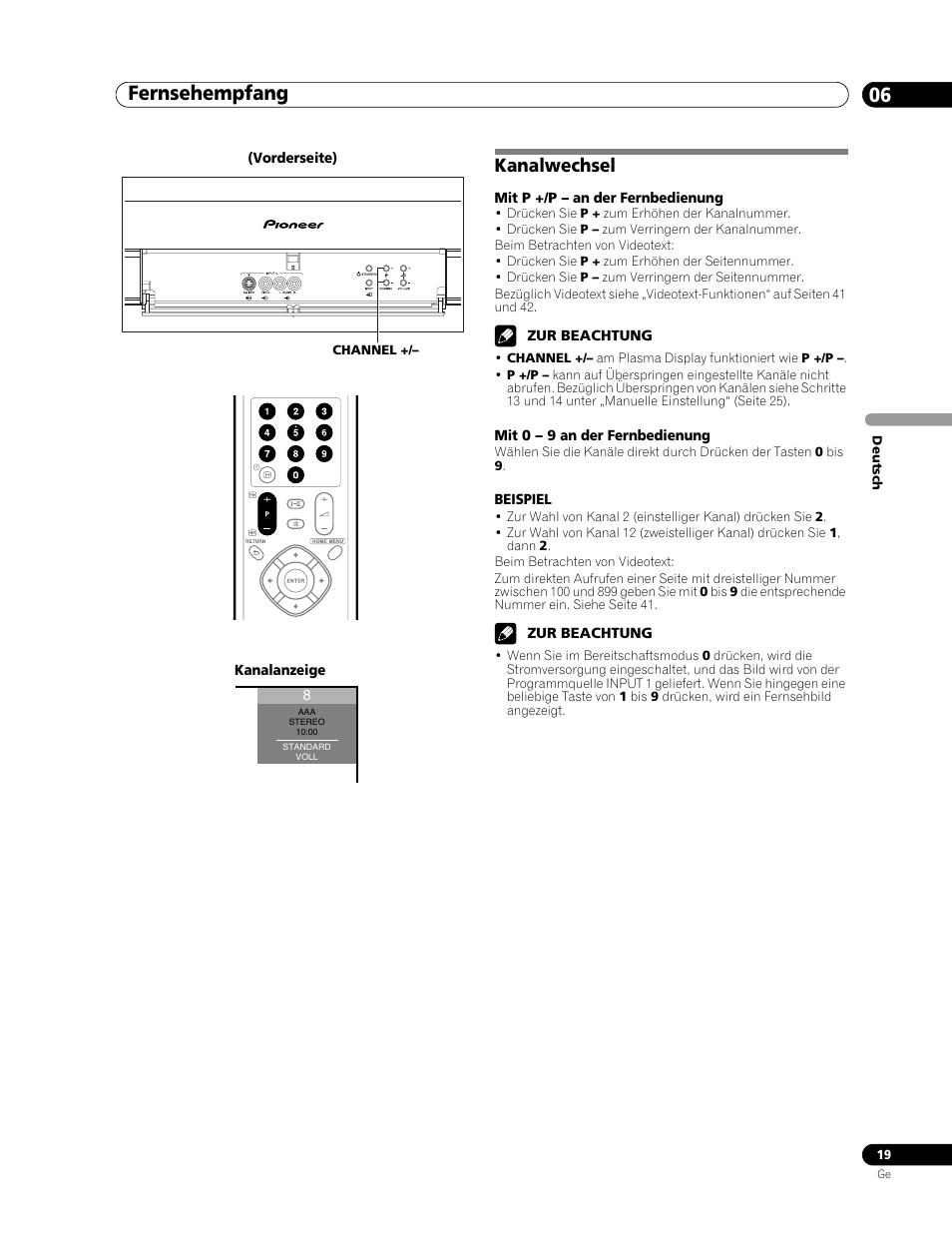 Kanalwechsel, Fernsehempfang 06 | Pioneer PDP-436RXE User Manual | Page 107 / 136