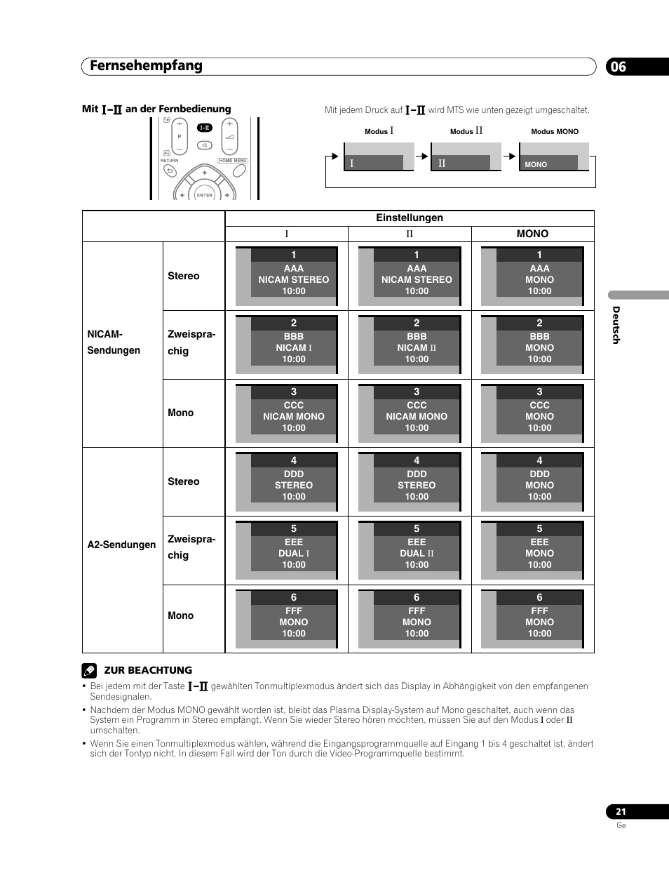 Fernsehempfang 06 | Pioneer PDP-436RXE User Manual | Page 109 / 136