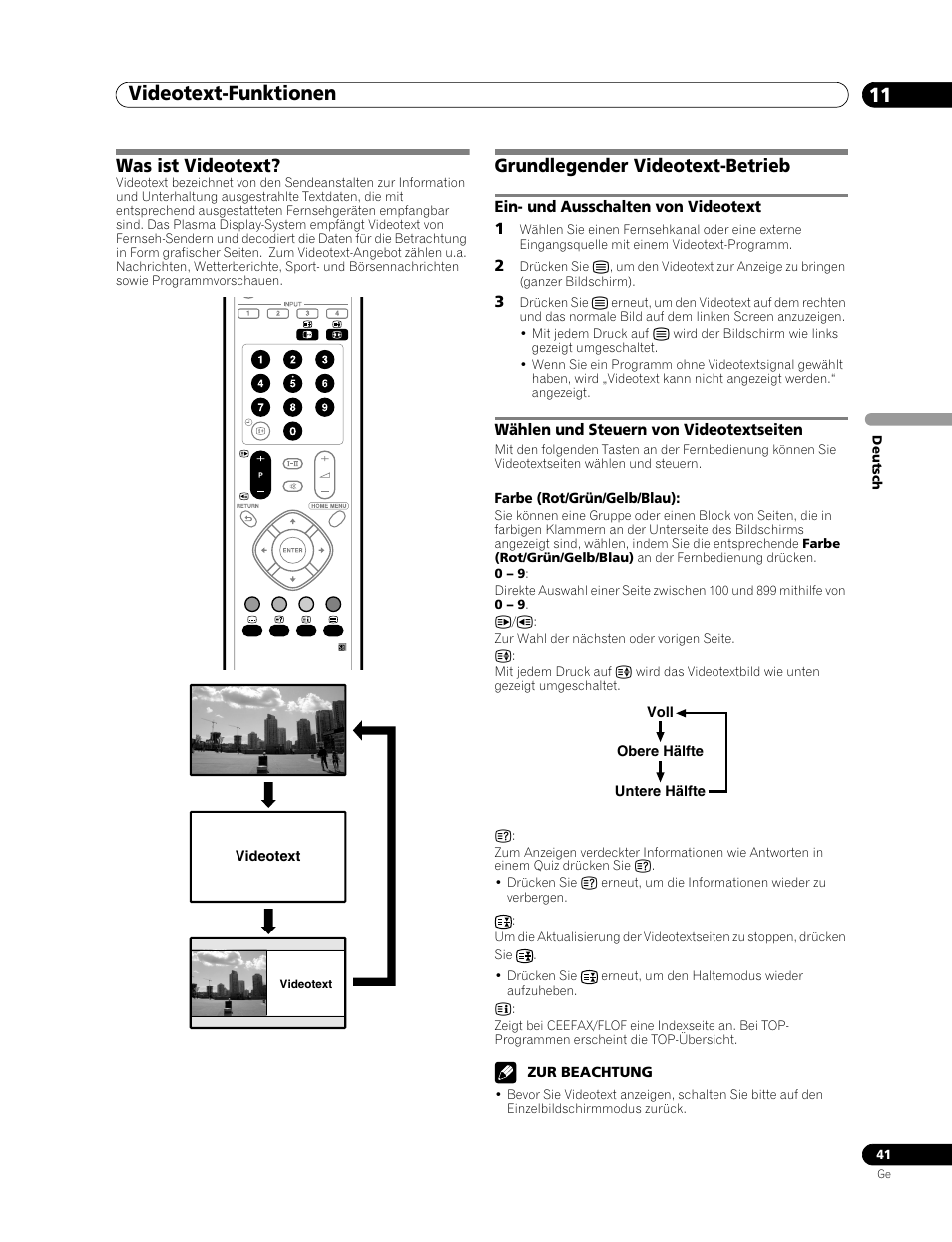 11 videotext-funktionen, Was ist videotext? grundlegender videotext-betrieb, Videotext-funktionen 11 | Videotext-funktionen, Was ist videotext, Grundlegender videotext-betrieb | Pioneer PDP-436RXE User Manual | Page 129 / 136