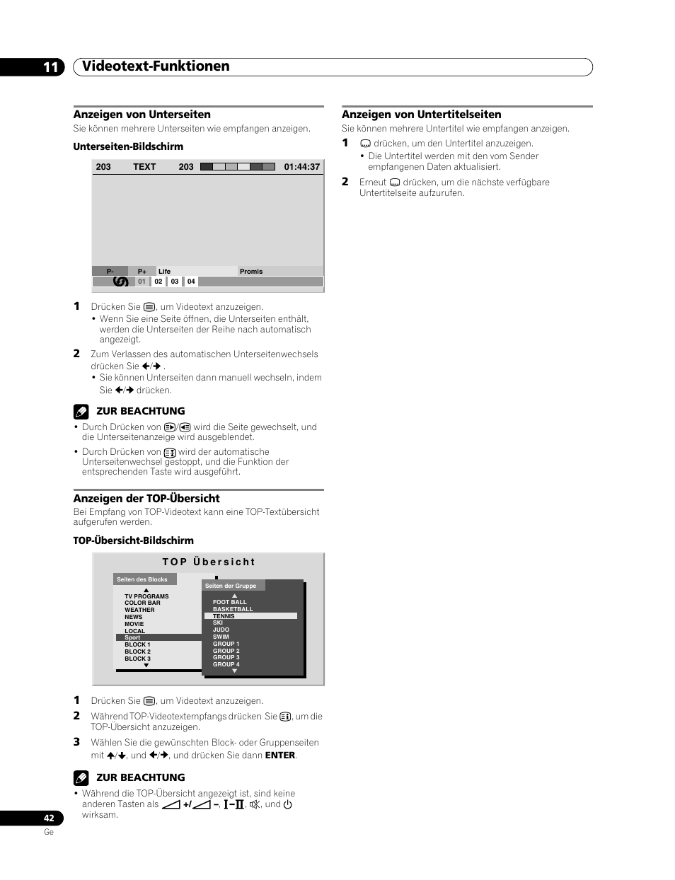 Videotext-funktionen 11 | Pioneer PDP-436RXE User Manual | Page 130 / 136