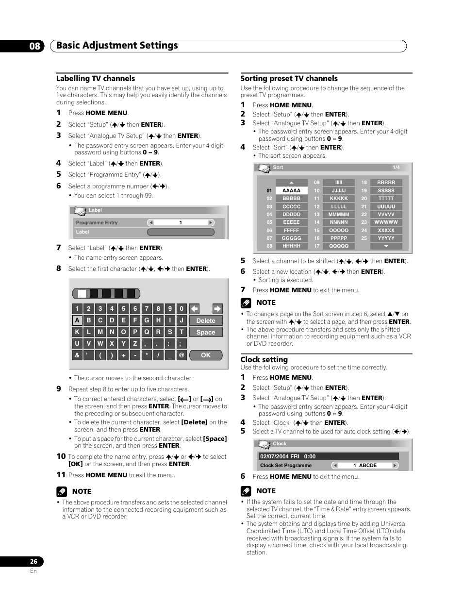 Basic adjustment settings 08 | Pioneer PDP-436RXE User Manual | Page 26 / 136