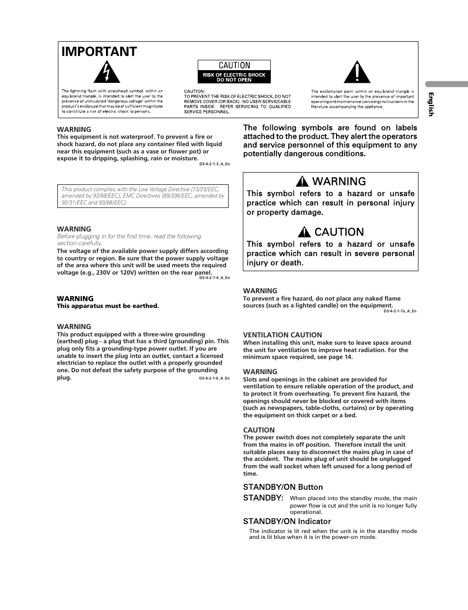 Warning, Caution | Pioneer PDP-436RXE User Manual | Page 3 / 136