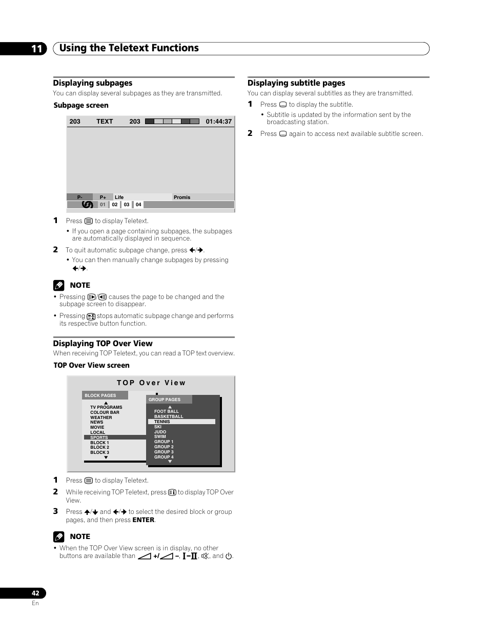 Using the teletext functions 11 | Pioneer PDP-436RXE User Manual | Page 42 / 136