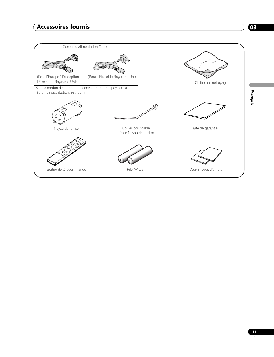 03 accessoires fournis, Accessoires fournis 03, Accessoires fournis | Pioneer PDP-436RXE User Manual | Page 55 / 136