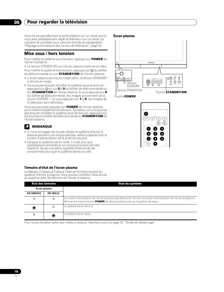 06 pour regarder la télévision, Mise sous / hors tension | Pioneer PDP-436RXE User Manual | Page 62 / 136