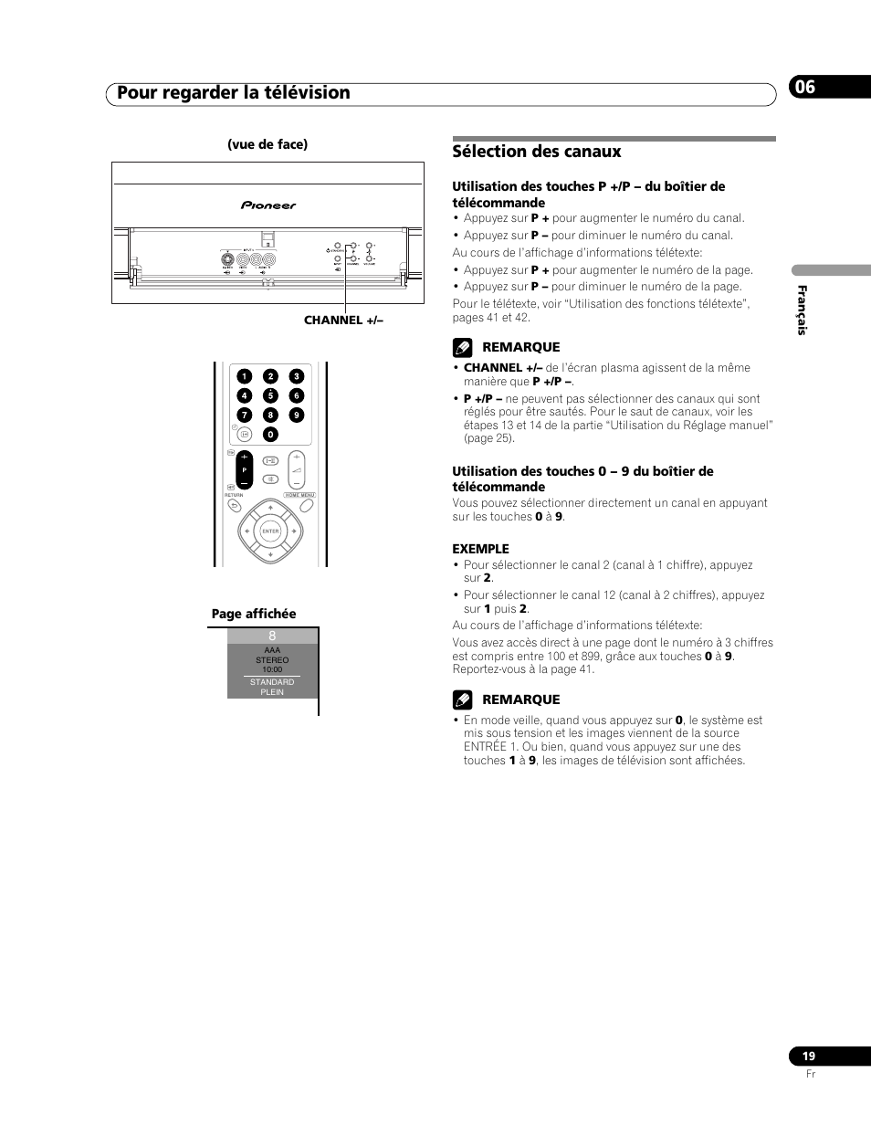 Sélection des canaux, Pour regarder la télévision 06 | Pioneer PDP-436RXE User Manual | Page 63 / 136