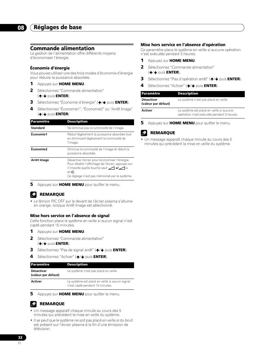 Commande alimentation, Réglages de base 08 | Pioneer PDP-436RXE User Manual | Page 76 / 136