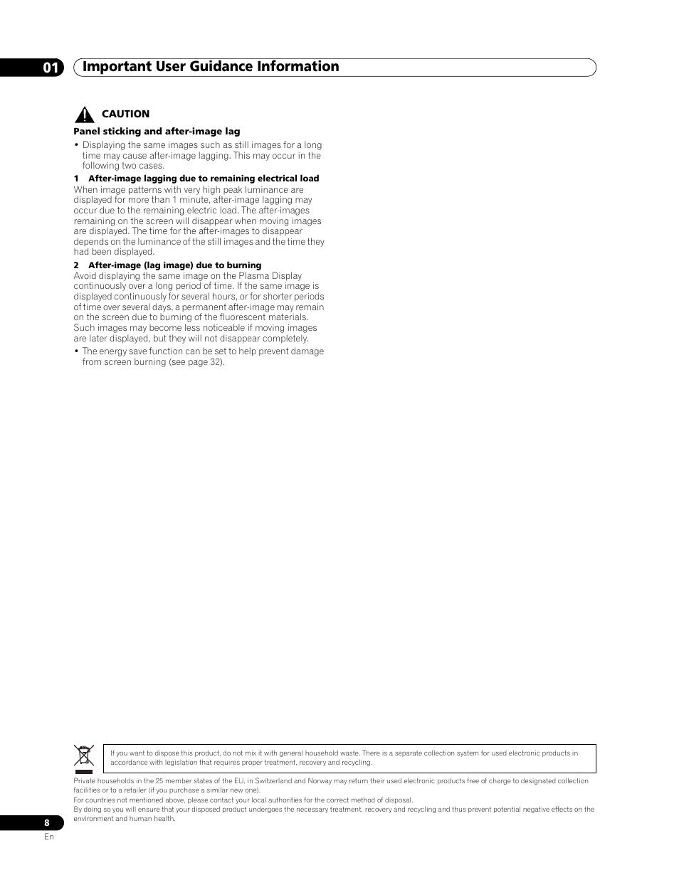 Important user guidance information 01 | Pioneer PDP-436RXE User Manual | Page 8 / 136