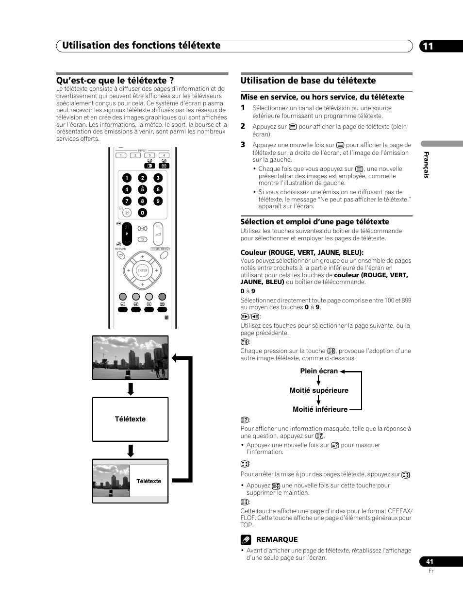 11 utilisation des fonctions télétexte, Utilisation des fonctions télétexte 11, Utilisation des fonctions télétexte | Qu’est-ce que le télétexte, Utilisation de base du télétexte | Pioneer PDP-436RXE User Manual | Page 85 / 136