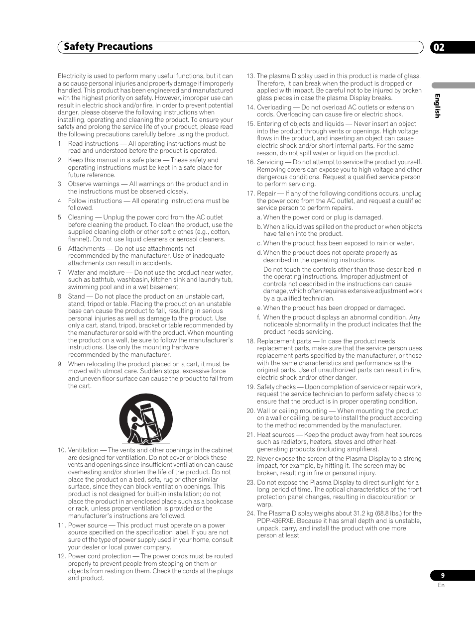 02 safety precautions, Safety precautions 02, Safety precautions | Pioneer PDP-436RXE User Manual | Page 9 / 136