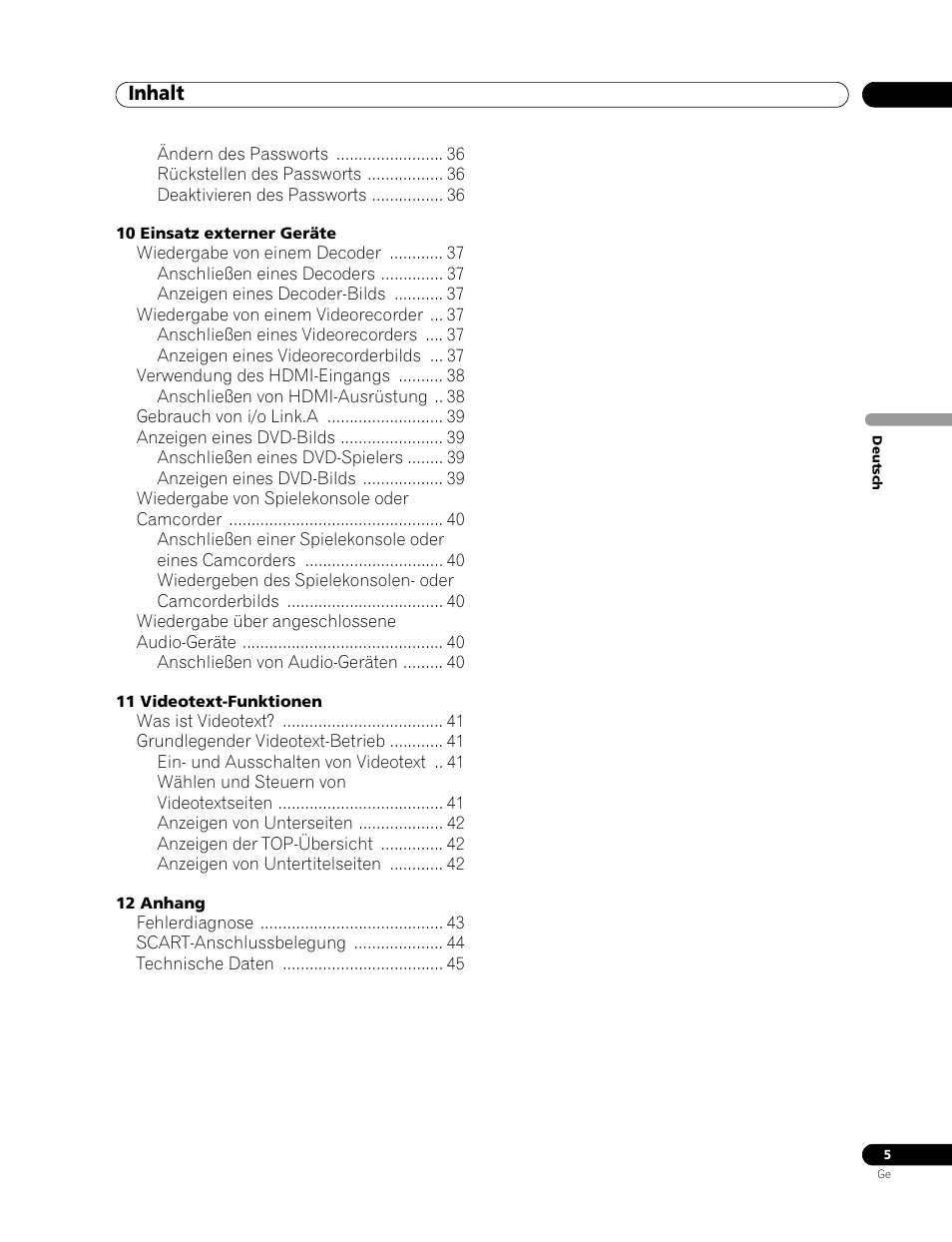 Inhalt | Pioneer PDP-436RXE User Manual | Page 93 / 136