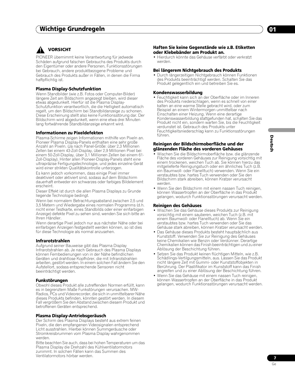 Wichtige grundregeln 01 | Pioneer PDP-436RXE User Manual | Page 95 / 136