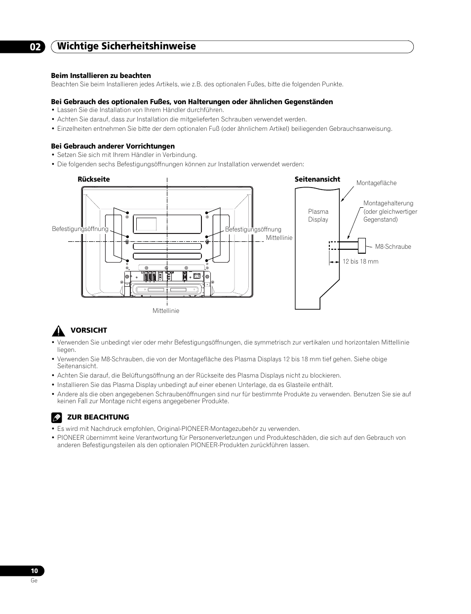 Wichtige sicherheitshinweise 02 | Pioneer PDP-436RXE User Manual | Page 98 / 136