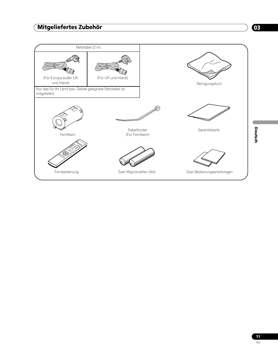 03 mitgeliefertes zubehör, Mitgeliefertes zubehör 03, Mitgeliefertes zubehör | Pioneer PDP-436RXE User Manual | Page 99 / 136