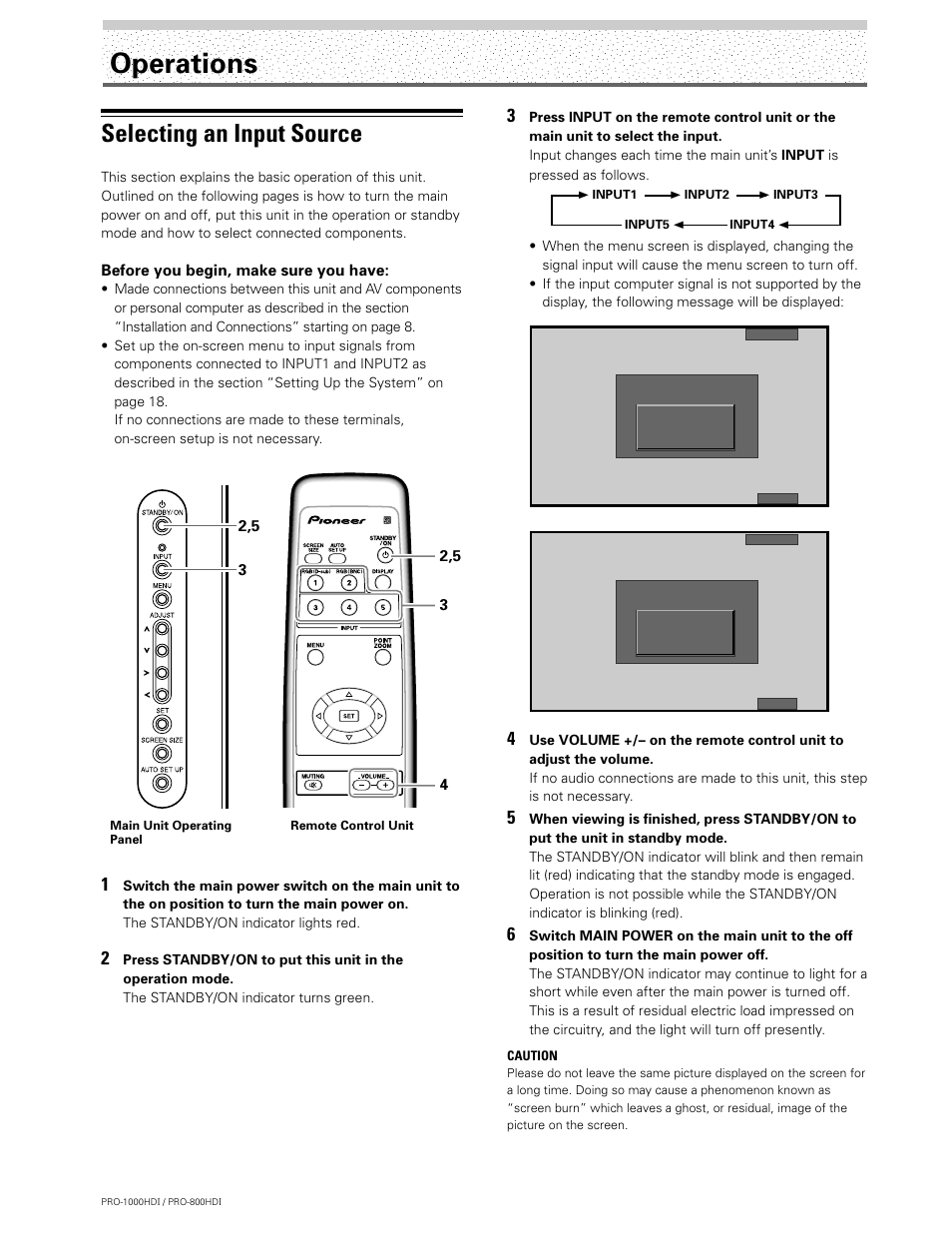 Operations, Selecting an input source, Before you begin, make sure you have | Pioneer PRO-1000HDI User Manual | Page 26 / 48