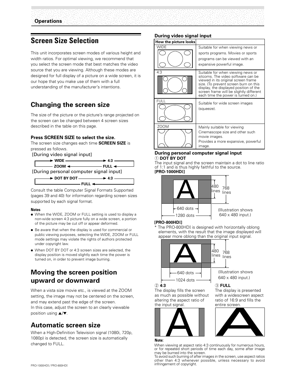 Screen size selection | Pioneer PRO-1000HDI User Manual | Page 28 / 48