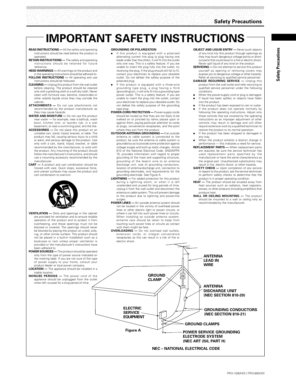 Important safety instructions, Safety precautions | Pioneer PRO-1000HDI User Manual | Page 3 / 48