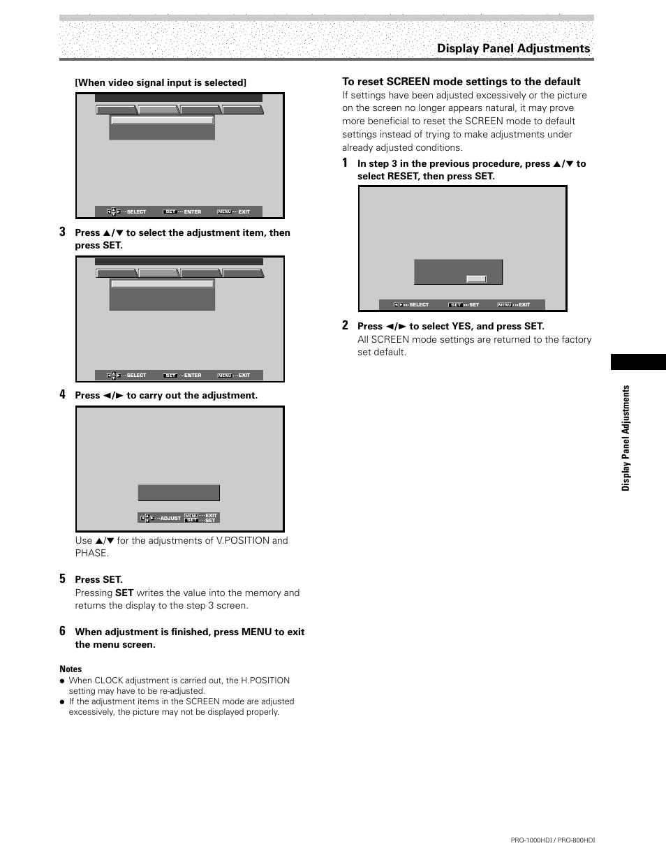 Display panel adjustments, When video signal input is selected, Press 2 / 3 to carry out the adjustment | Pioneer PRO-1000HDI User Manual | Page 33 / 48