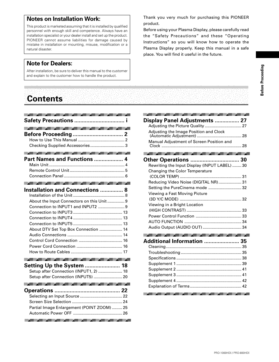 Pioneer PRO-1000HDI User Manual | Page 5 / 48